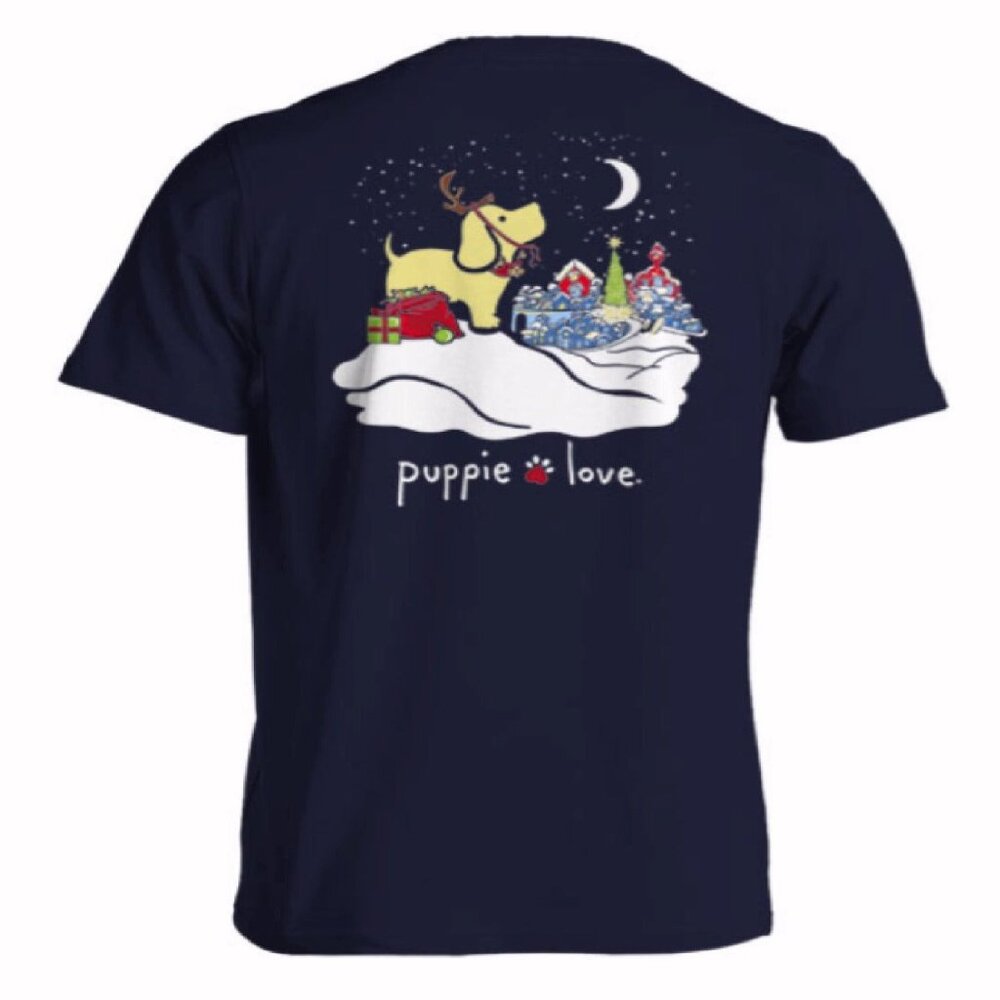 Puppie Love Dog Silent Night Reindeer Pup Short Sleeve T-Shirt - NEW